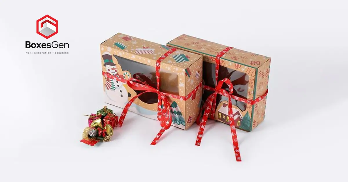 Christmas Cookie Boxes with Window-With Gift Ribbon