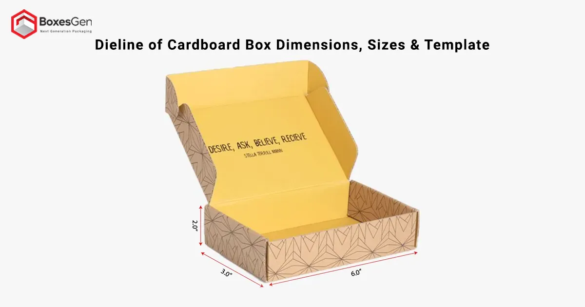 Dieline of Cardboard Box Dimensions, Sizes & Template