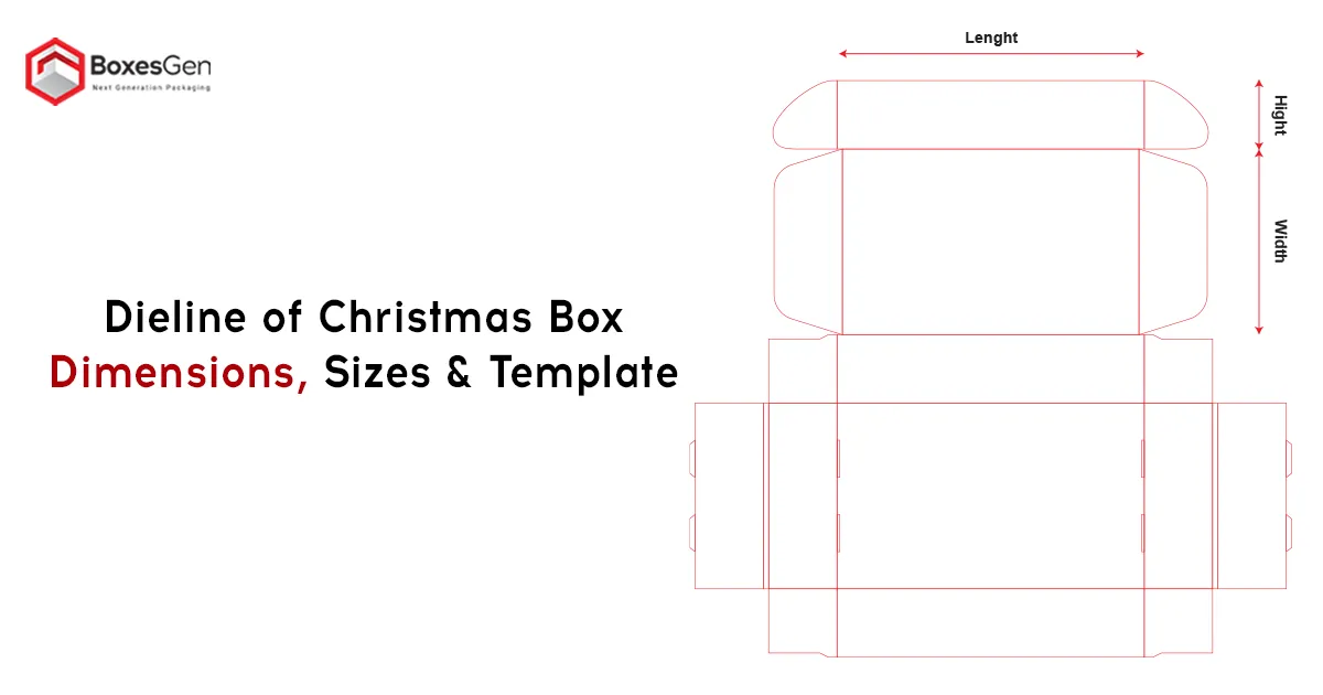 Dieline of Christmas Box Dimensions, Sizes & Template