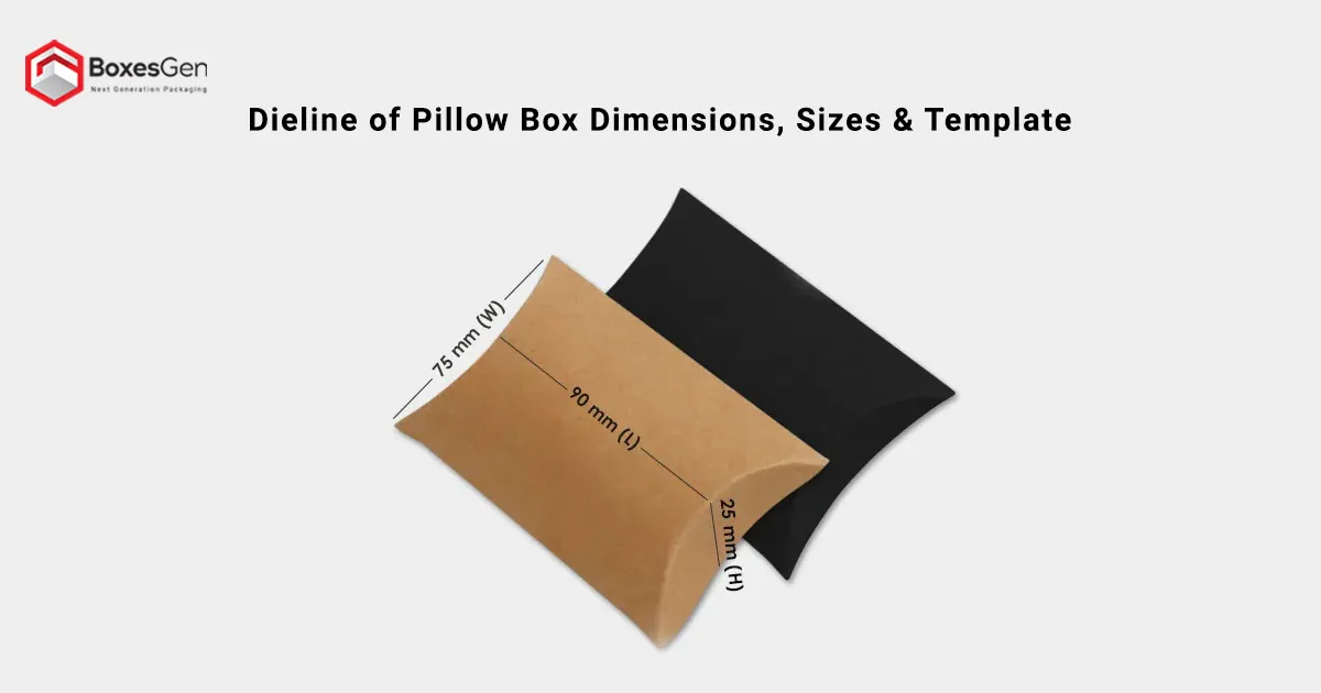 Dieline of Pillow Box Dimensions, Sizes & Template