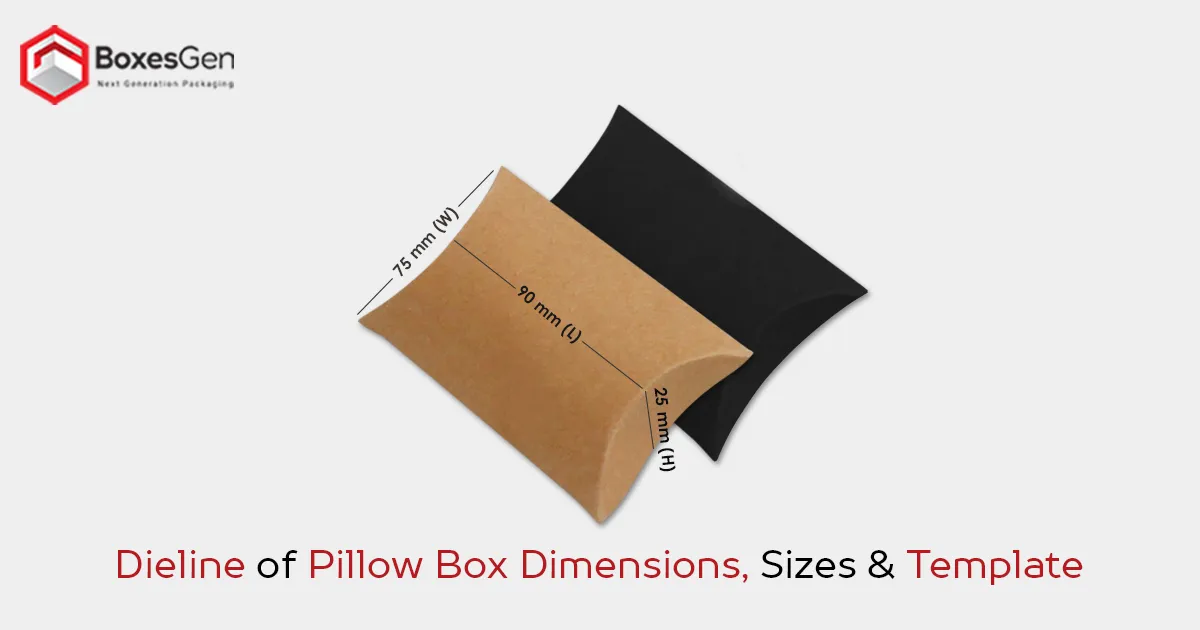 Dieline of Pillow Box Dimensions, Sizes & Template